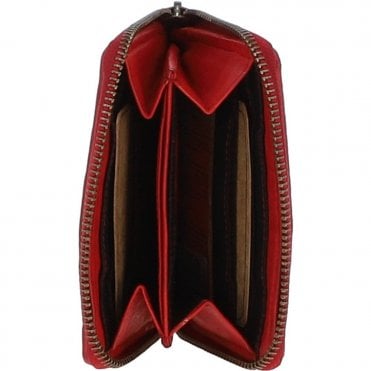 Vintage Woven Leather Zip Around Small  6 Card Coin Purse Red :  D-80