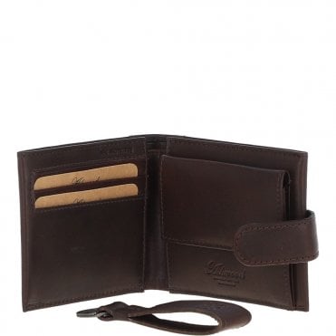 Waxy Leather RFID Wallet & Key Ring Set Brown: W-85