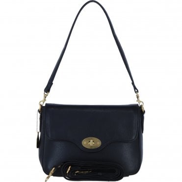 Women’s Genuine Leather Flapover Crossbody X Shoulder Bag in Black: L-35