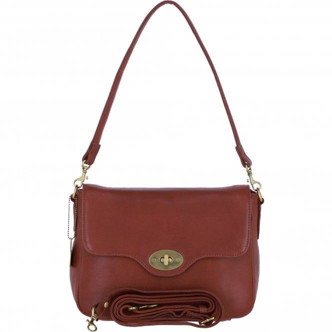 Ashwood Women’s Genuine Leather Flapover Crossbody X Shoulder Bag in Tan: L-35
