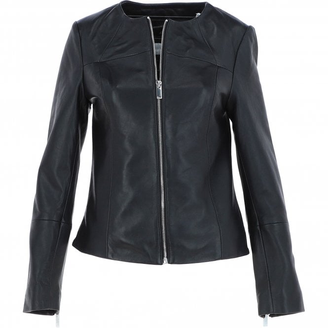 Ashwood Women's Collarless Leather Fashion Jacket Black: AWL-284