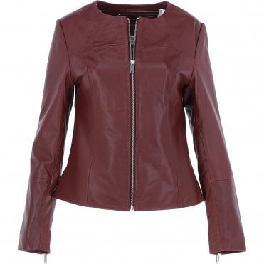 Women's Collarless Leather Fashion Jacket Oxblood: AWL-284