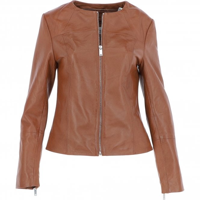 Ashwood Women's Collarless Leather Fashion Jacket Tan: AWL-284