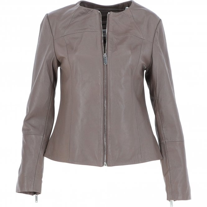 Ashwood Women's Collarless Leather Fashion Jacket Taupe: AWL-284