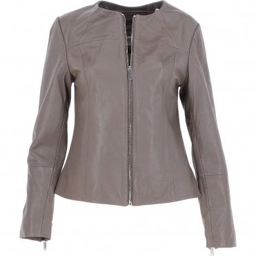 Women's Collarless Leather Fashion Jacket Taupe: AWL-284