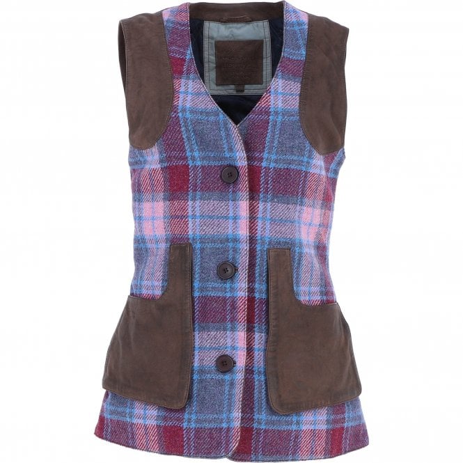 Ashwood Women's Country Tailored Buttoned Gilet with Leather Trim Brown/Pink: TW-704-15-BP