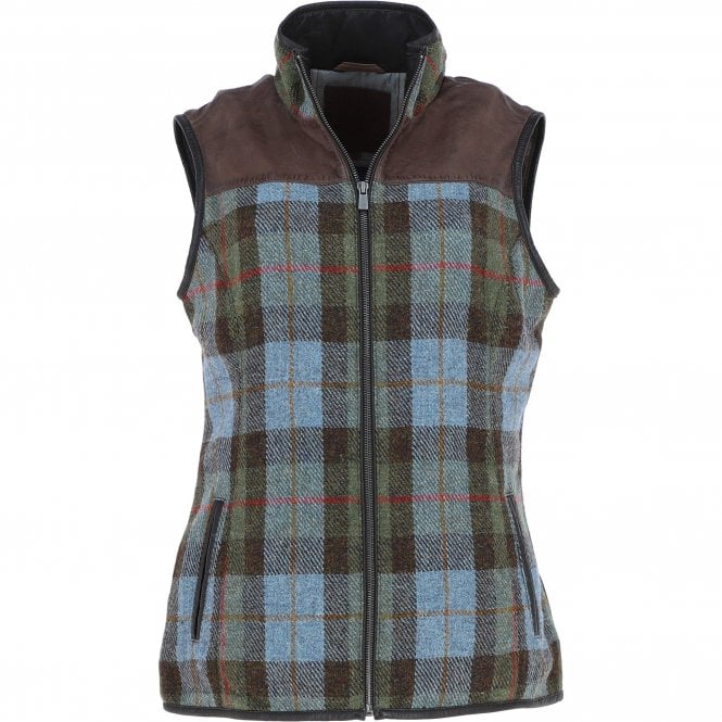 Ashwood Women's Country Tweed Check Waistcoat with Leather Trim Brown/Macleod: TW-702-01-BM