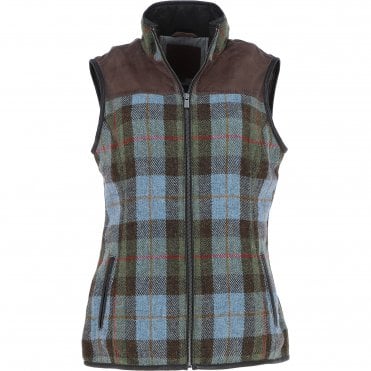 Ashwood Women's Country Tweed Check Waistcoat with Leather Trim Brown/Macleod: TW-702-01-BM
