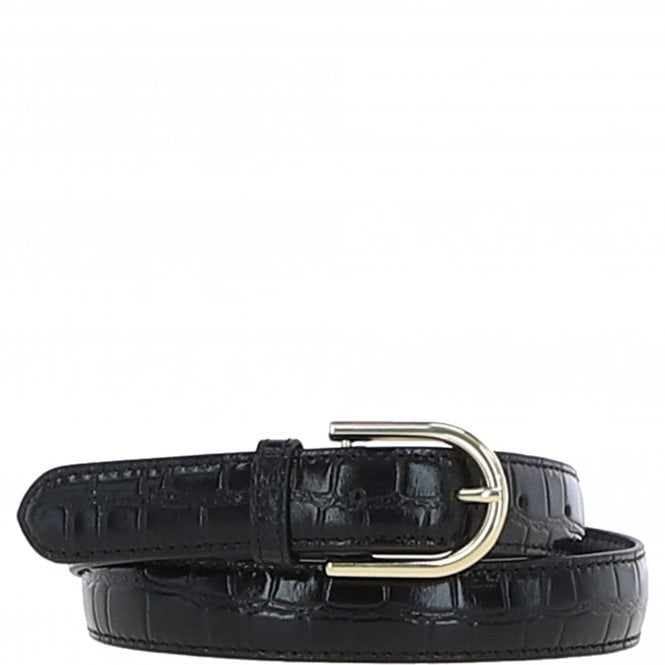 Ashwood Women's Croc Print Leather Belt with Gold Metal Pin Buckle Black: C-99