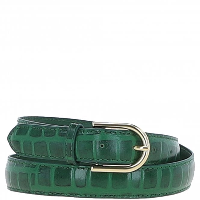 Ashwood Women's Croc Print Leather Belt with Gold Metal Pin Buckle Green: C-99