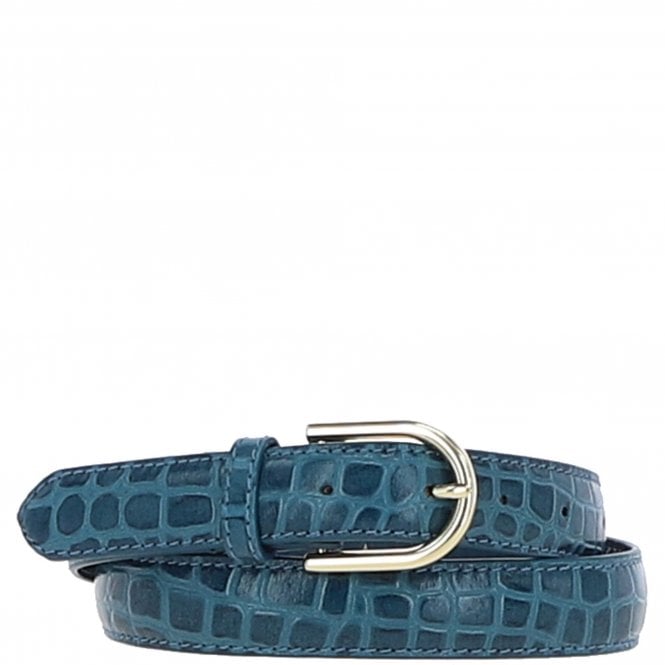 Ashwood Women's Croc Print Leather Belt with Gold Metal Pin Buckle Teal: C-99