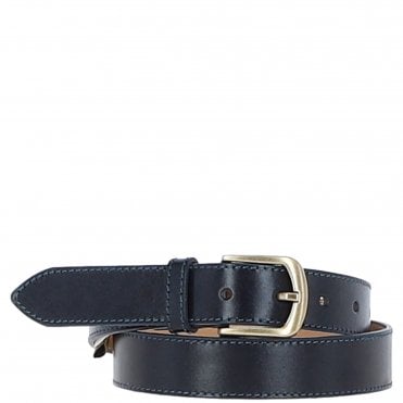 Women's Fashion Leather Belt with Gold Metal Pin Buckle Navy: LB-303