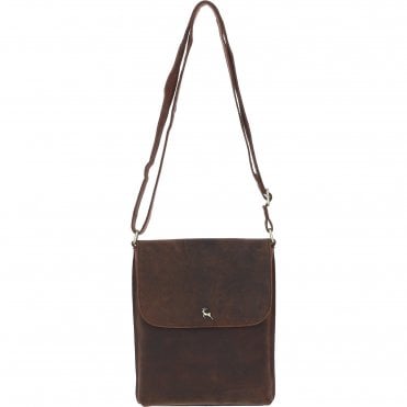 Womens  Flap Over Leather Cross Body Bag Mud/brown: Ela 1495