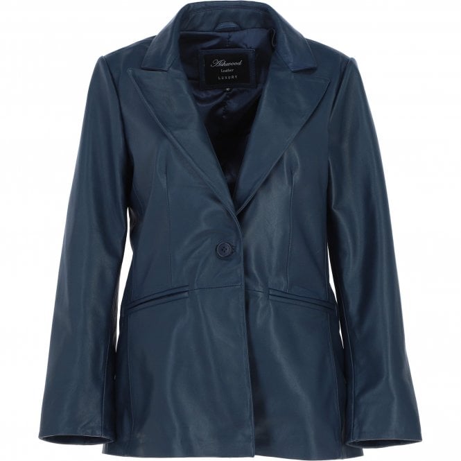 Ashwood Womens Leather Fashion Single Breasted Blazer Navy: AWL-Blazer