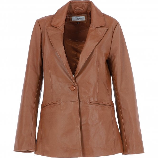 Ashwood Womens Leather Fashion Single Breasted Blazer Tan: AWL-Blazer