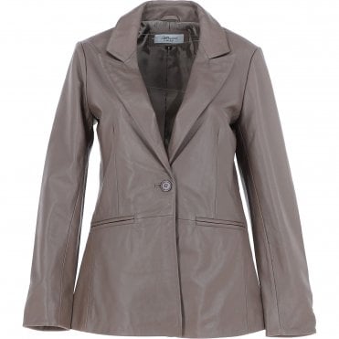 Womens Leather Fashion Single Breasted Blazer Taupe: AWL-Blazer