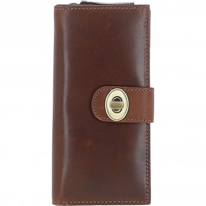 Ashwood Women's Leather Long Purse with Turnlock, Zip Pocket & Card Slots Brown: V-91