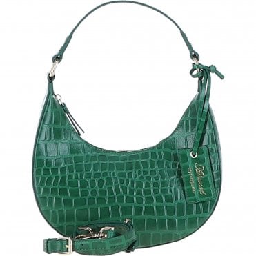 Women's Leather Medium Saddle Shoulder Handbag Green/croc: 63791/C-59