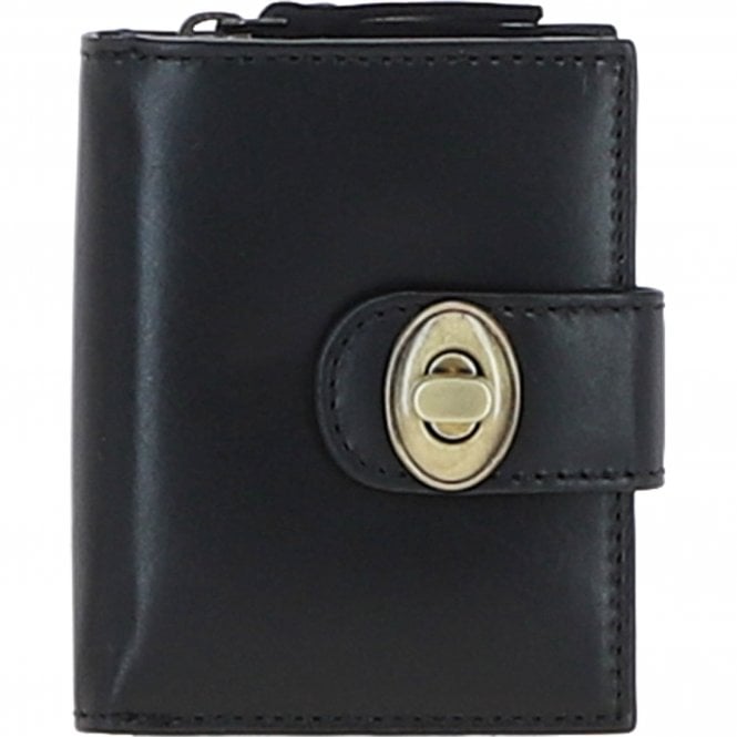 Ashwood Women's Leather Purse with Turnlock & Zip Pocket Black :V-90