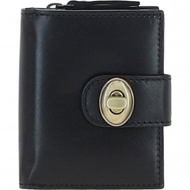 Ashwood Women's Leather Purse with Turnlock & Zip Pocket Black :V-90