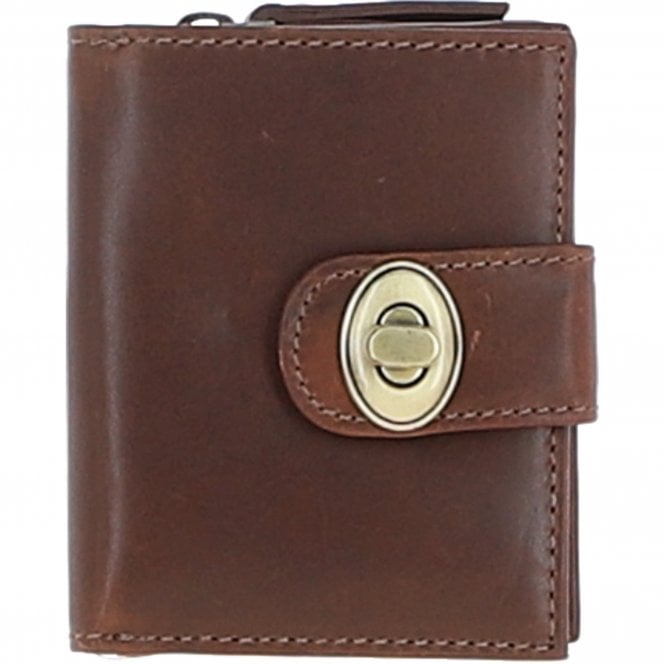 Ashwood Women's Leather Purse with Turnlock & Zip Pocket Brown :V-90