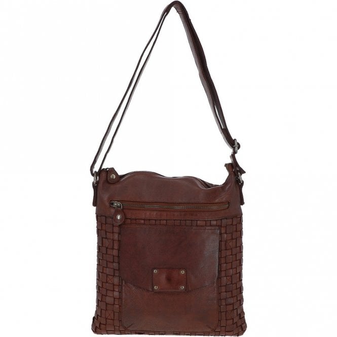 Ashwood Woven Classic Large Leather Vintage Crossbody Bag Cognac : D-72