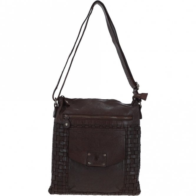 Ashwood Woven Classic Large Leather Vintage Crossbody Bag Dark Brown : D-72