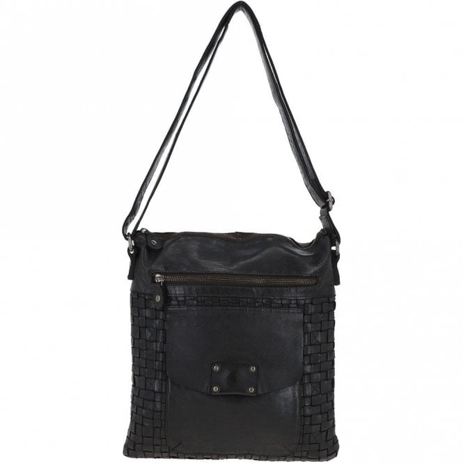 Ashwood Woven Classic Large Leather Vintage Crossbody Bag Dark Grey : D-72