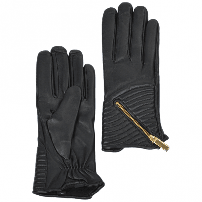 Ashwood Zip and Stitch Detail Leather Gloves Black : 373