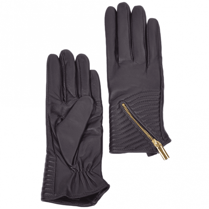 Ashwood Zip And Stitch Detail Leather Gloves Purple : 373