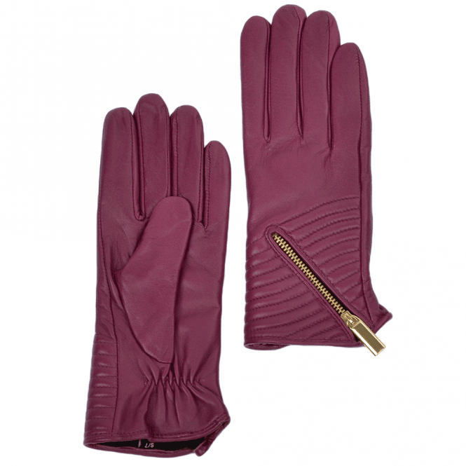 Ashwood Zip And Stitch Detail Leather Gloves Shiraz : 373