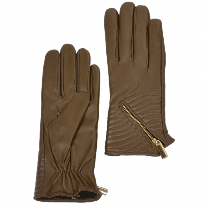 Ashwood Zip And Stitch Detail Leather Gloves Taupe : 373