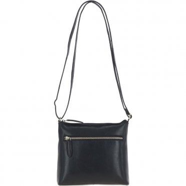 Zip Top Leather Crossbody Bag Black: T-89