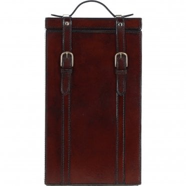 Ashwood's Genuine Leather Double Bottle Case with Buckles Closure Chestnut: LF-126