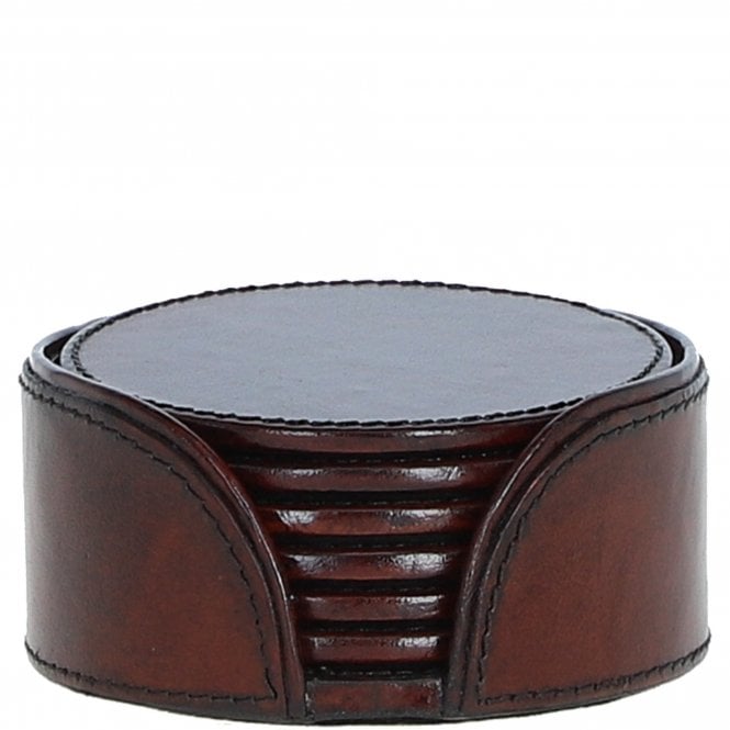 Ashwood 's Premium Leather Round Coaster Chestnut: LF-159