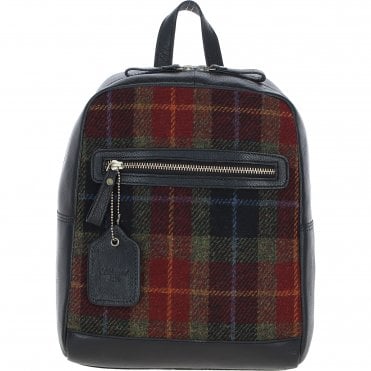 Authentic Ashwood Leather & Harris Tweed® Cloth Backpack Black/Green/Red: TW-28-07-BR