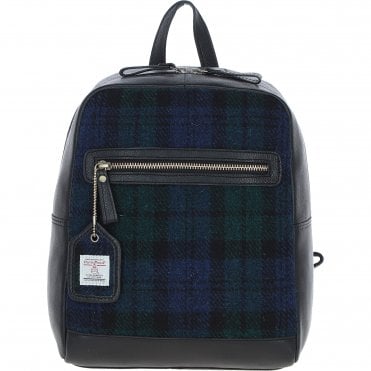 Authentic Ashwood Leather & Harris Tweed® Cloth Backpack Black/Watch: TW-28-03-BW