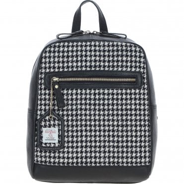 Authentic Ashwood Leather & Harris Tweed® Cloth Backpack Black/White: TW-28-12-BW