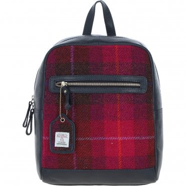 Authentic Ashwood Leather & Harris Tweed® Cloth Backpack Navy/Pink: TW-28-06-NP