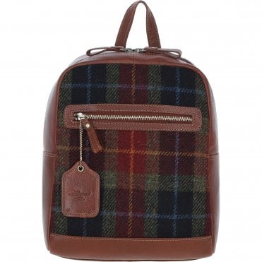 Authentic Ashwood Leather & Harris Tweed® Cloth Backpack Tan/Green/Red: TW-28-08-TR
