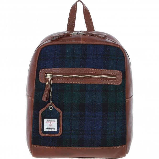 Ashwood Authentic Leather & Harris Tweed® Cloth Backpack Tan/Watch: TW-28-04-TW