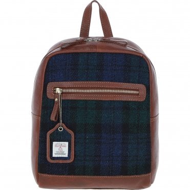 Authentic Ashwood Leather & Harris Tweed® Cloth Backpack Tan/Watch: TW-28-04-TW