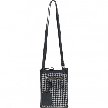 Authentic Ashwood Leather & Harris Tweed® Cloth Crossbody Bag Black/White: TW-29-012-BW