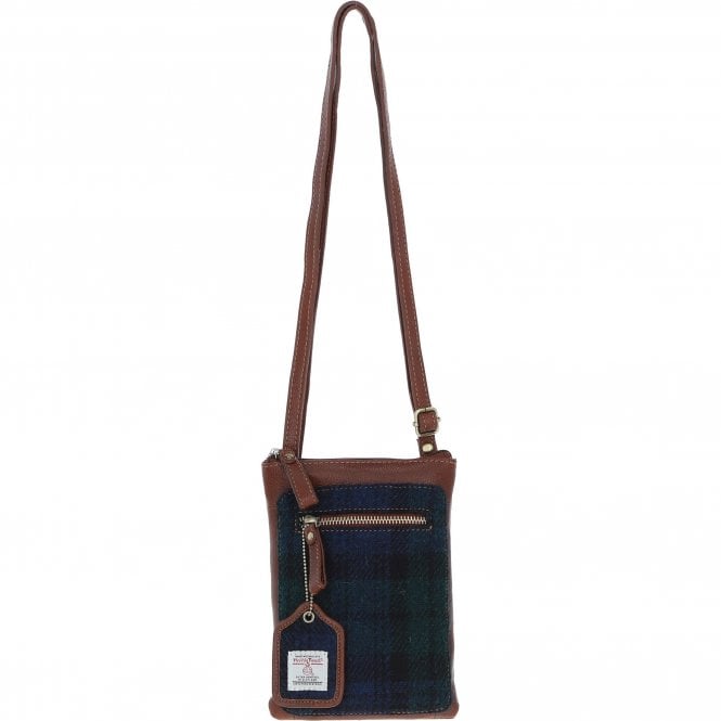 Ashwood Authentic Leather & Harris Tweed® Cloth Crossbody Bag Tan/Watch: TW-29-04-TW