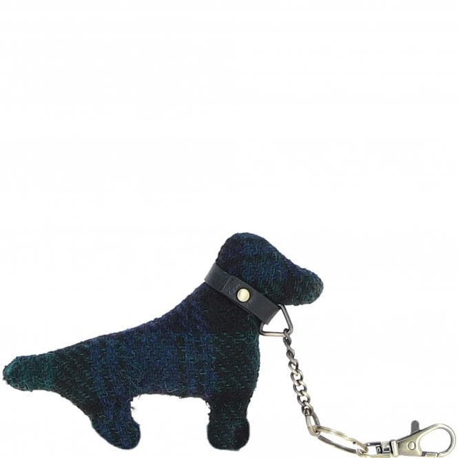 Ashwood Authentic Harris Tweed® Cloth Dog-Shaped Keychain Made By Leather Black/Watch: TW-54-03-BW