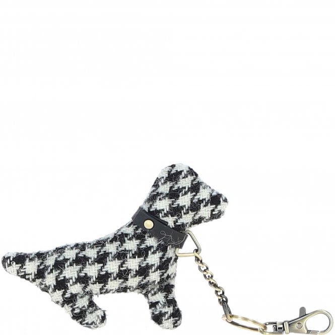 Ashwood Authentic Harris Tweed® Cloth Dog-Shaped Keychain Made By Leather Black/White: TW-54-12-BW