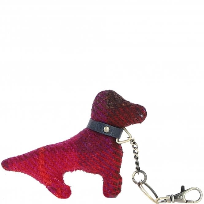 Ashwood Authentic Harris Tweed® Cloth Dog-Shaped Keychain Made By Leather Navy/Pink: TW-54-06-NP
