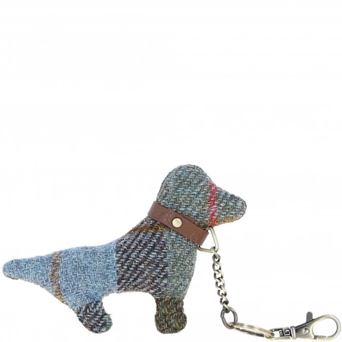 Ashwood Authentic Harris Tweed® Cloth Dog-Shaped Keychain Made By Leather Tan/Mcload: TW-54-02-TM