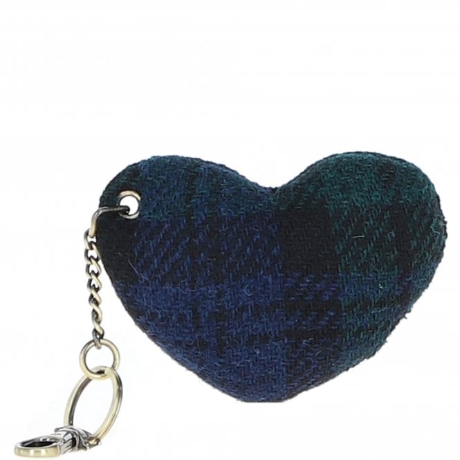 Ashwood Authentic Harris Tweed® Cloth Heart-Shaped Keychain Made By Leather Black/Watch: TW-53-03-BW