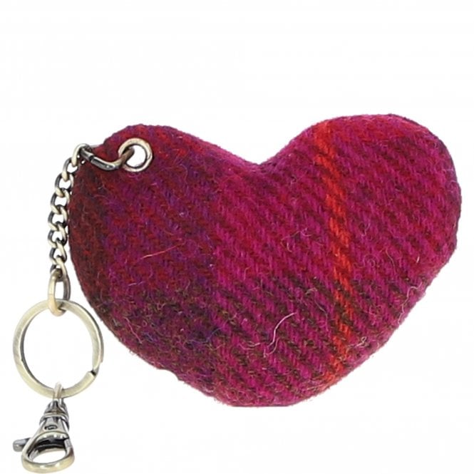 Ashwood Authentic Harris Tweed® Cloth Heart-Shaped Keychain Made By Leather Navy/Pink: TW-53-06-NP